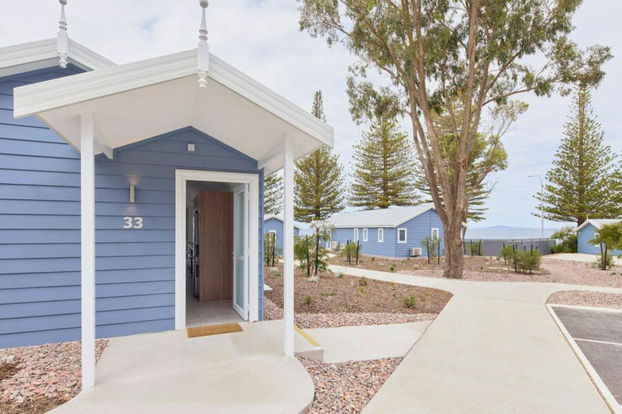 Modern beach villa with path to entry
