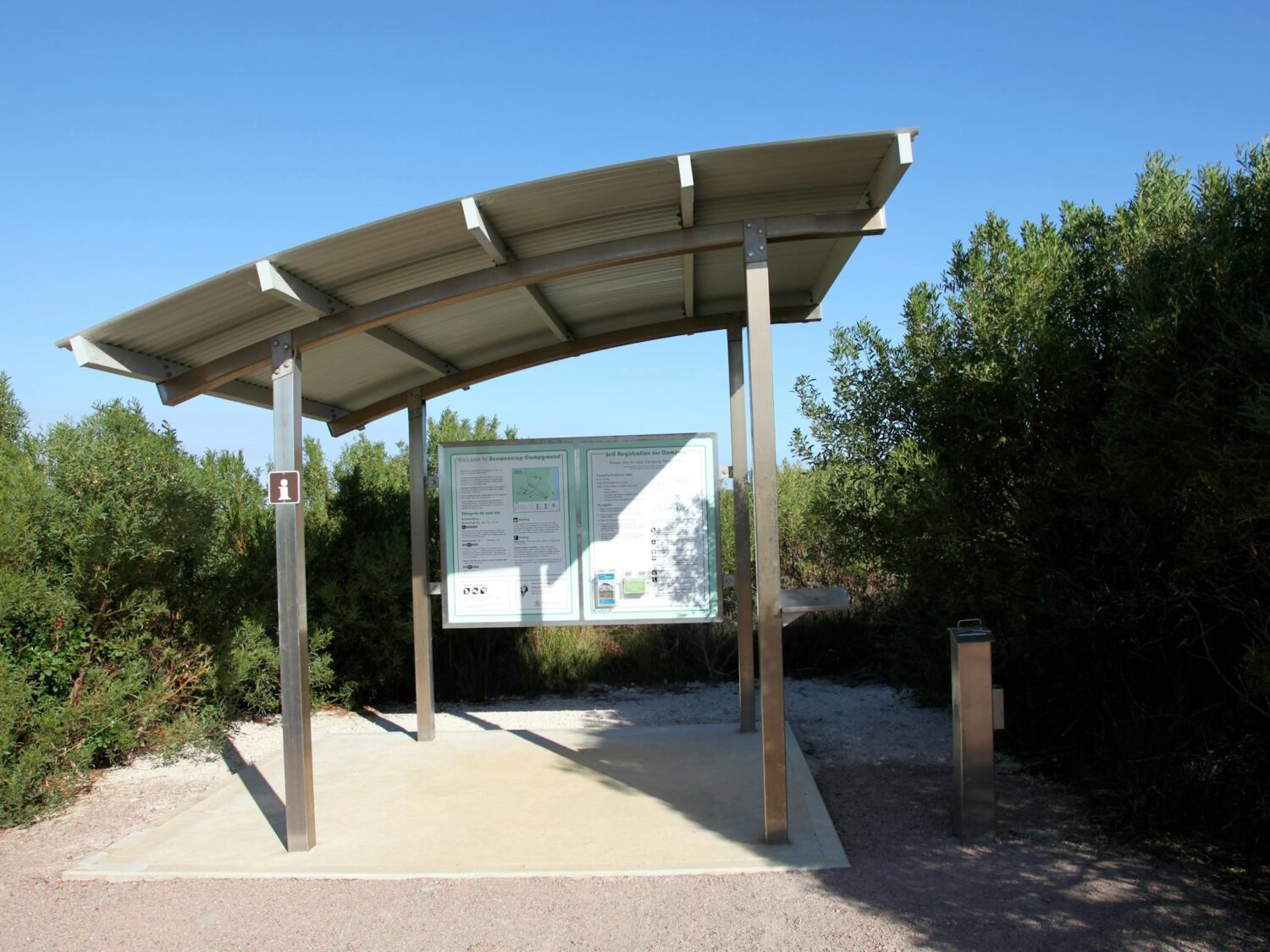Shelter with information sign.
