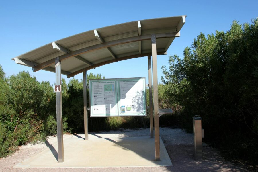 Shelter with information sign.