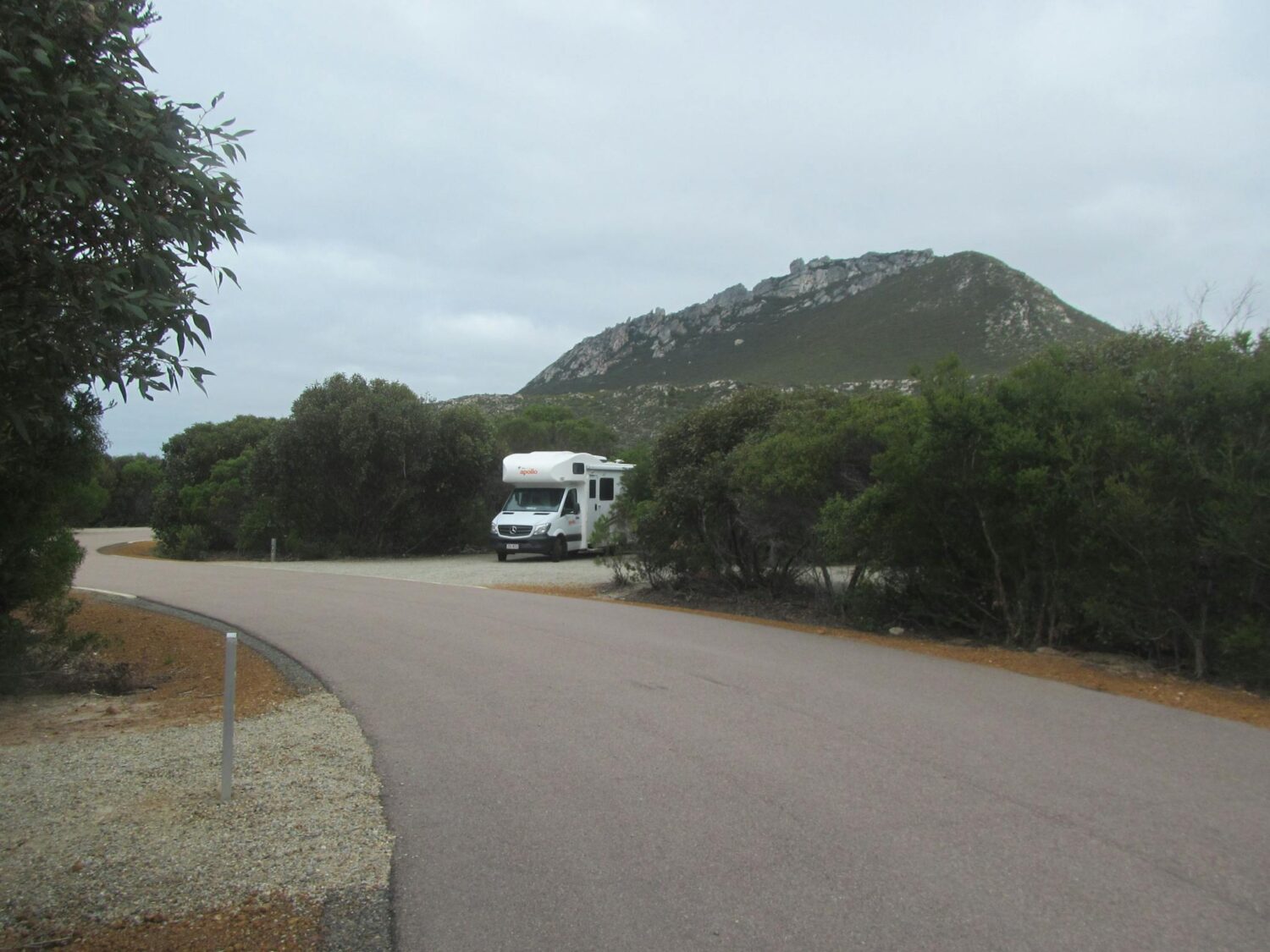 Motorhome parked in a campsite.