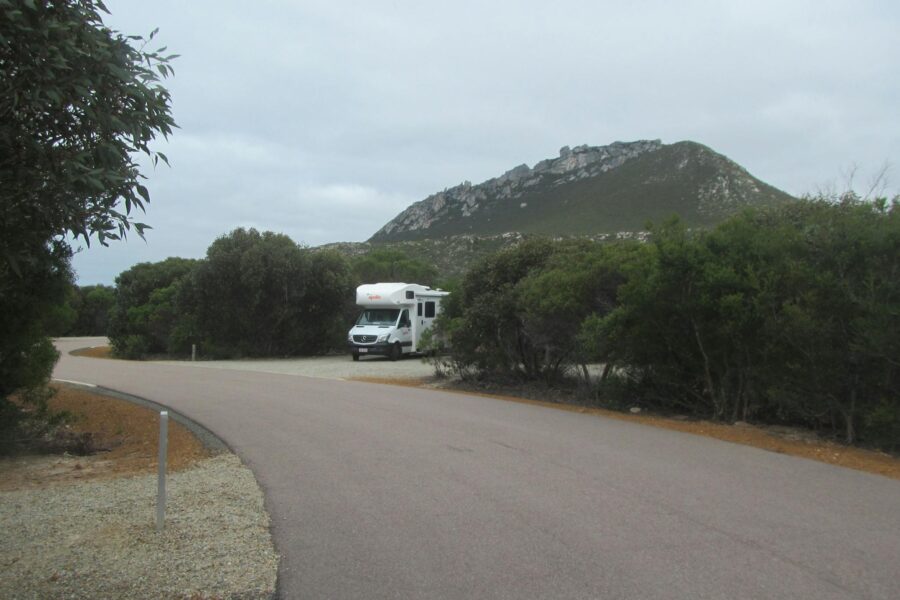 Motorhome parked in a campsite.