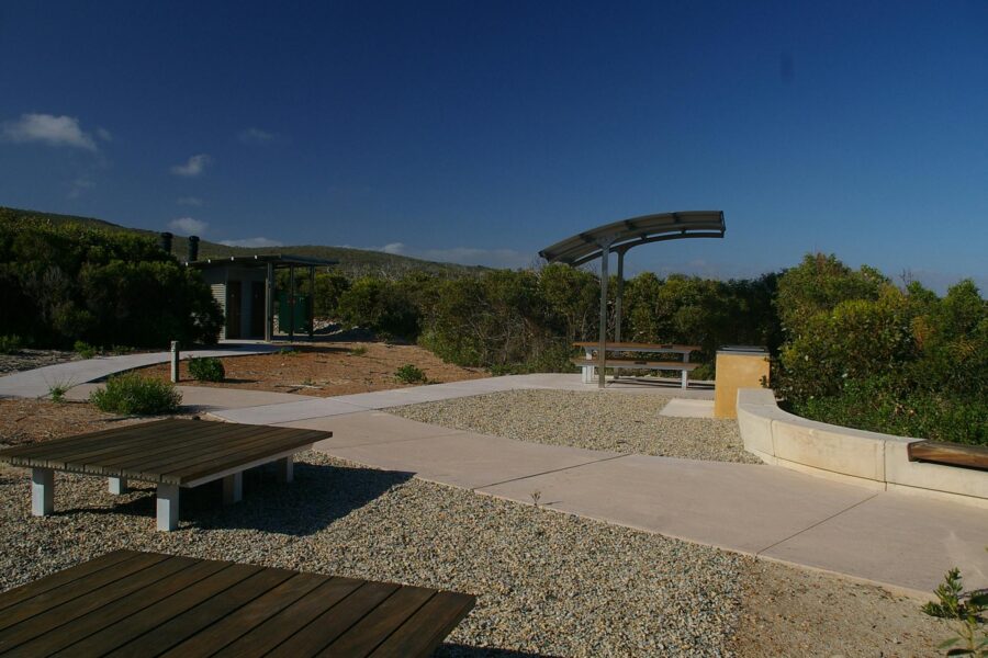 Pathways, benches, picnic tables shelters and toilets.