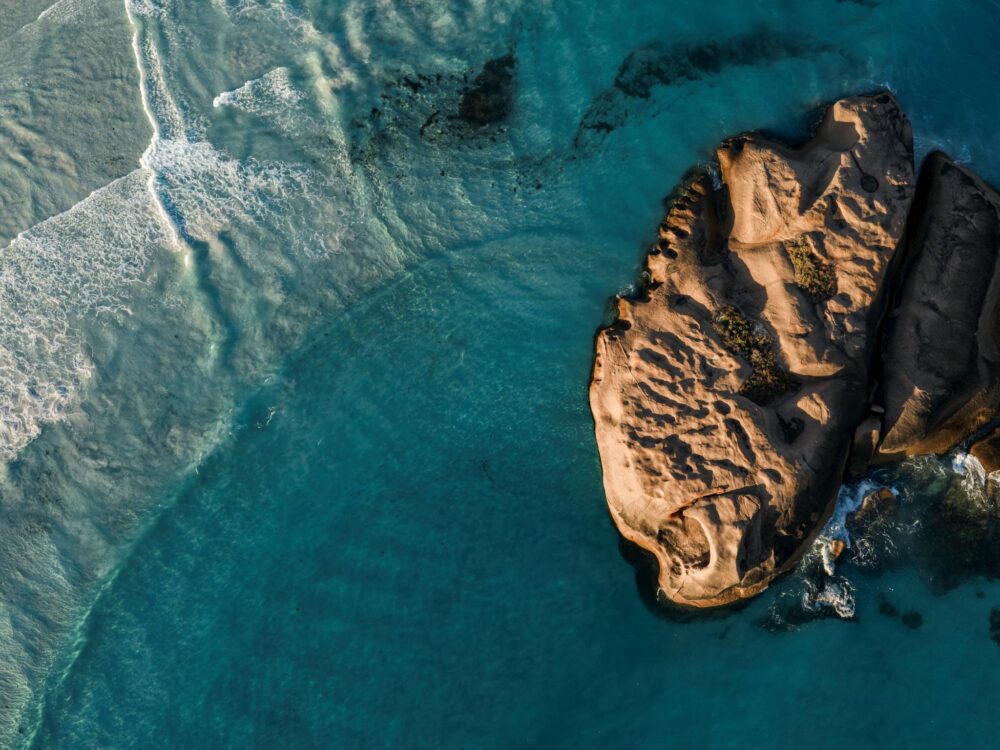 Drone shot of twilight beach