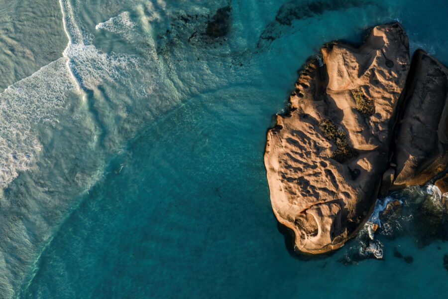 Drone shot of twilight beach